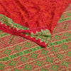 Sanskriti Vintage Sarees Red Bandhani Pure Cotton Printed Sari 5+yd Craft Fabric