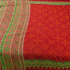 Sanskriti Vintage Sarees Red Bandhani Pure Cotton Printed Sari 5+yd Craft Fabric