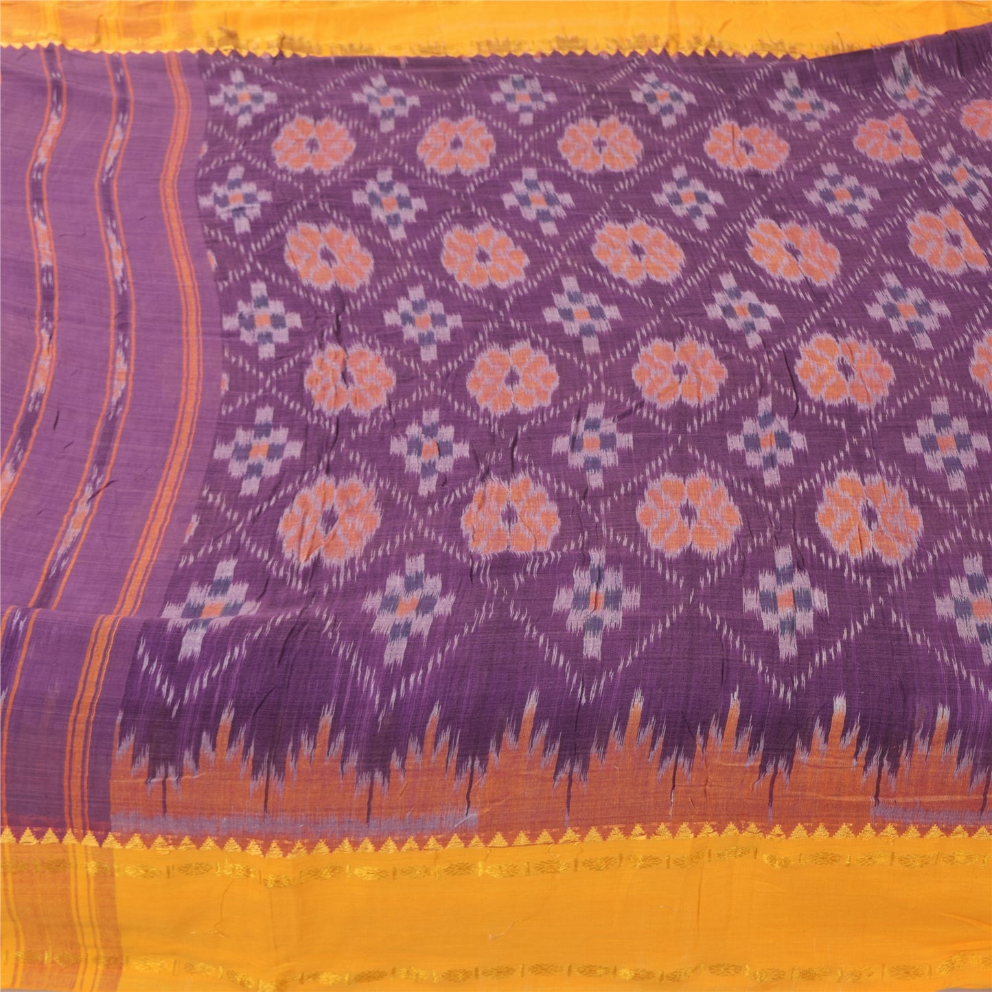 Sanskriti Vintage Sarees Purple PochampalyIkat Handwoven Pure Cotton Sari Fabric