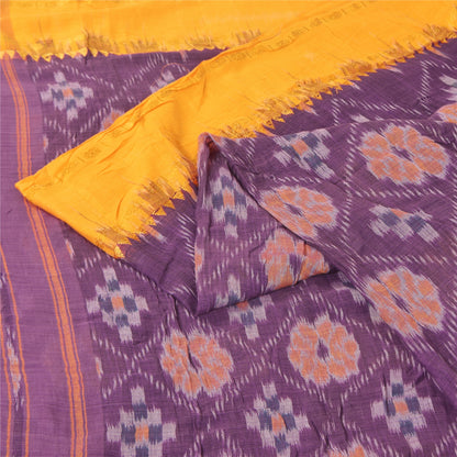 Sanskriti Vintage Sarees Purple PochampalyIkat Handwoven Pure Cotton Sari Fabric