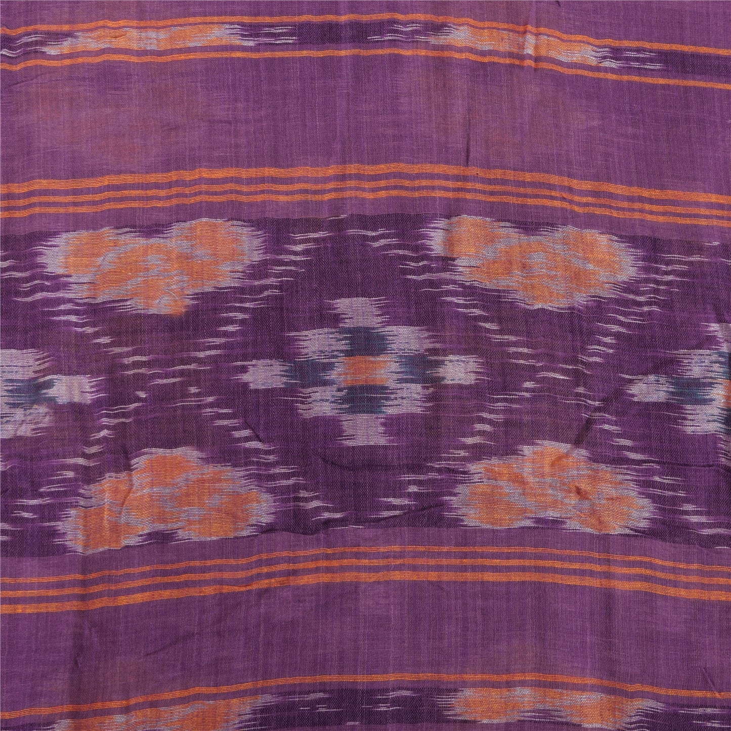 Sanskriti Vintage Sarees Purple PochampalyIkat Handwoven Pure Cotton Sari Fabric