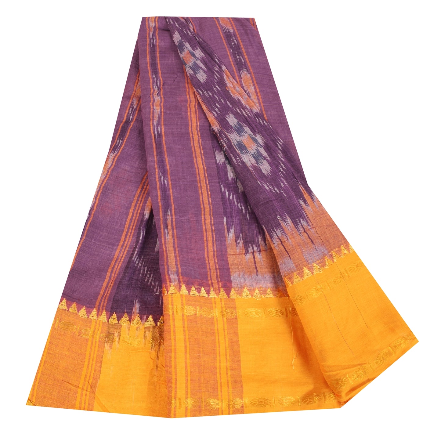 Sanskriti Vintage Sarees Purple PochampalyIkat Handwoven Pure Cotton Sari Fabric