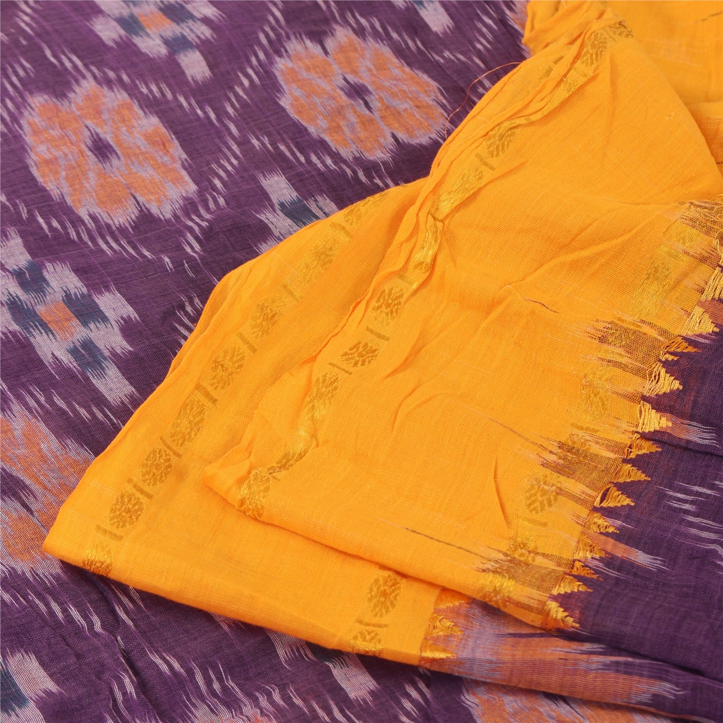 Sanskriti Vintage Sarees Purple PochampalyIkat Handwoven Pure Cotton Sari Fabric