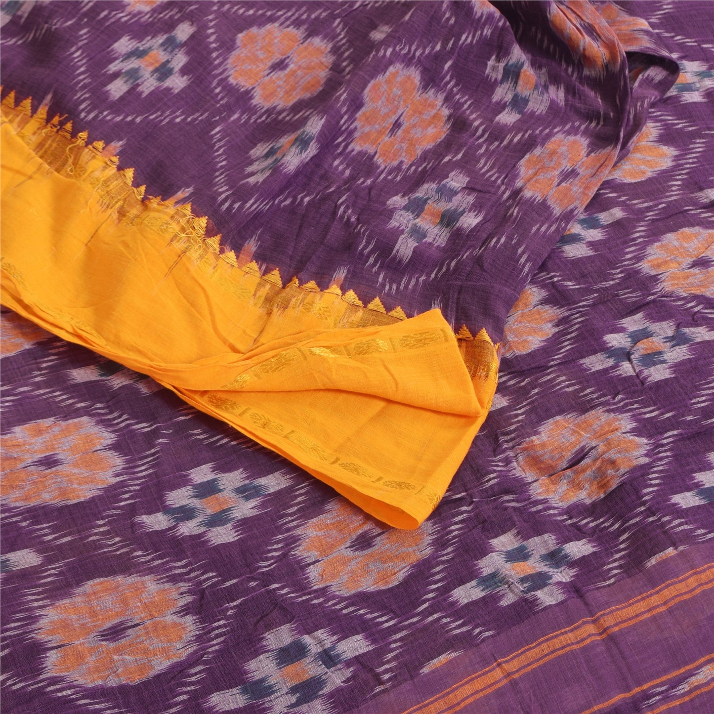 Sanskriti Vintage Sarees Purple PochampalyIkat Handwoven Pure Cotton Sari Fabric