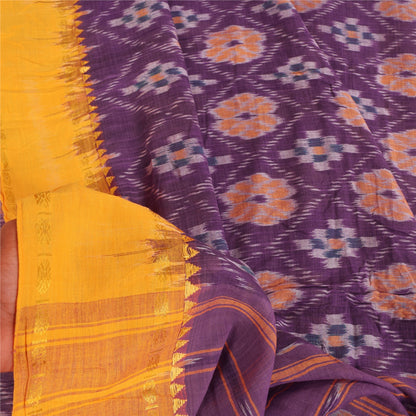 Sanskriti Vintage Sarees Purple PochampalyIkat Handwoven Pure Cotton Sari Fabric