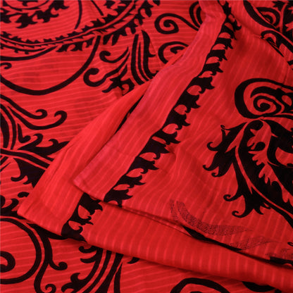 Sanskriti Vintage Sarees Indian Red Pure Cotton Printed Sari 5+yd Craft Fabric