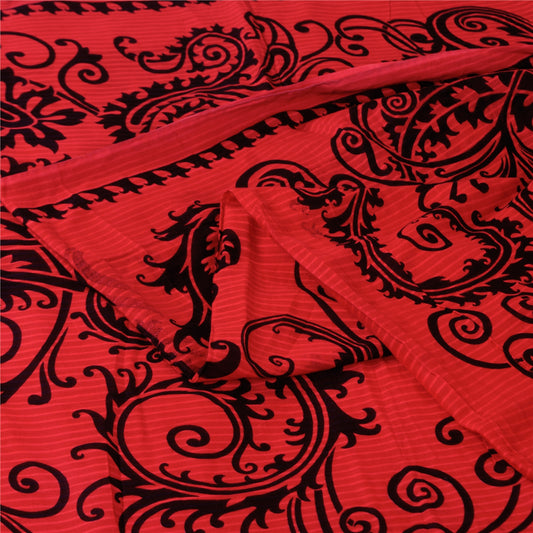 Sanskriti Vintage Sarees Indian Red Pure Cotton Printed Sari 5+yd Craft Fabric