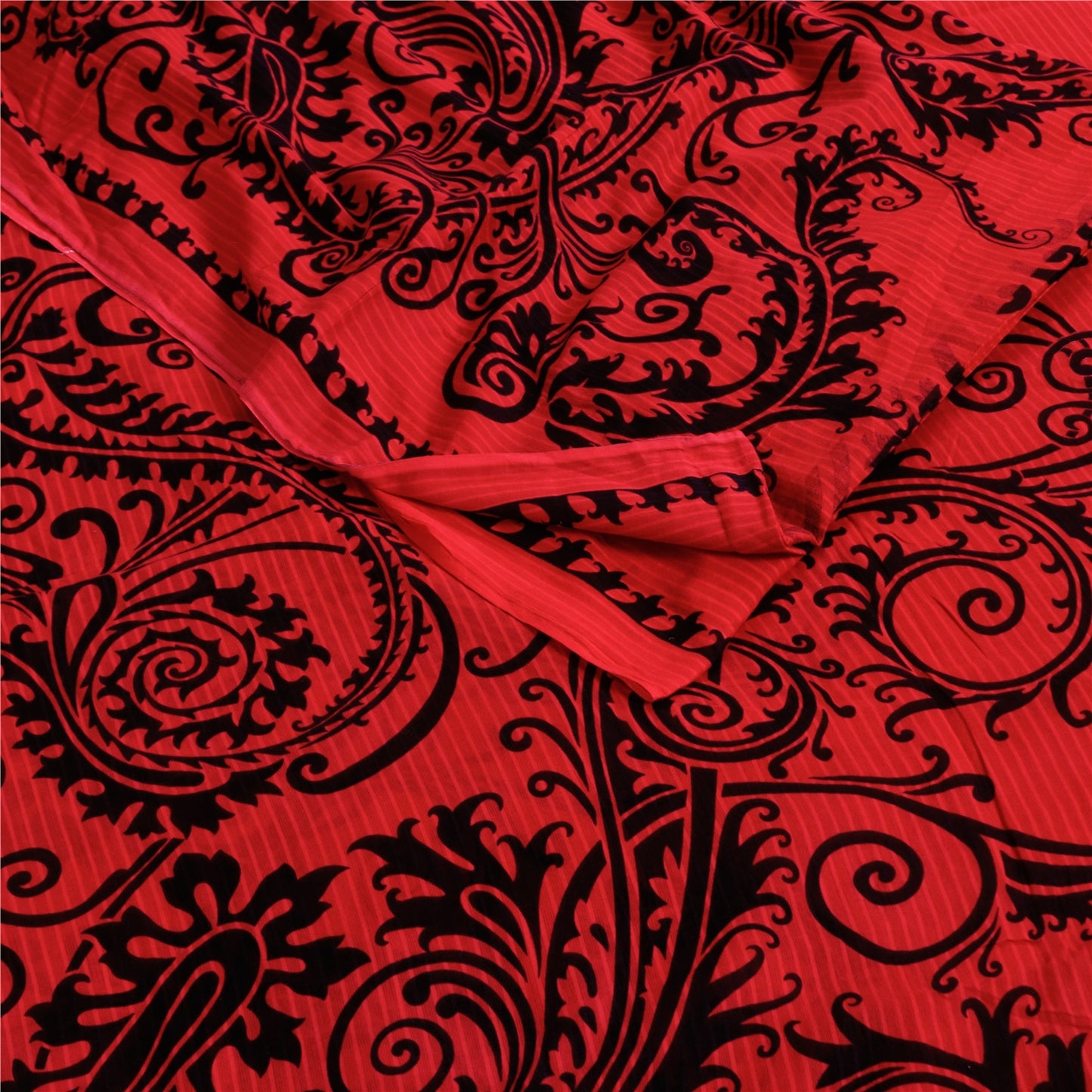 Sanskriti Vintage Sarees Indian Red Pure Cotton Printed Sari 5+yd Craft Fabric