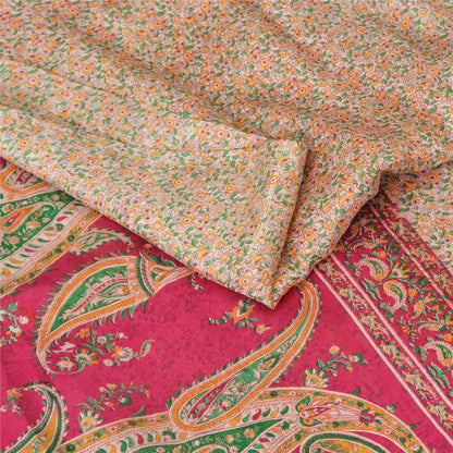 Sanskriti Vintage Sarees Print Pure Silk Quilting Felting Sari 5yd Craft Fabric