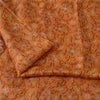 Sanskriti Vintage Sarees Indian Saffron Printed Pure Silk Sari 5yd Craft Fabric