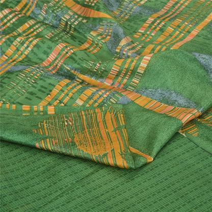 Sanskriti Vintage Sarees 5yd Green/Yellow Pure Silk Printed Sari 5ydCraft Fabric