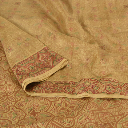 Sanskriti Vintage Sarees Shades of Cream Printed Pure Silk Sari 6yd Craft Fabric