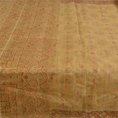 Sanskriti Vintage Sarees Shades of Cream Printed Pure Silk Sari 6yd Craft Fabric