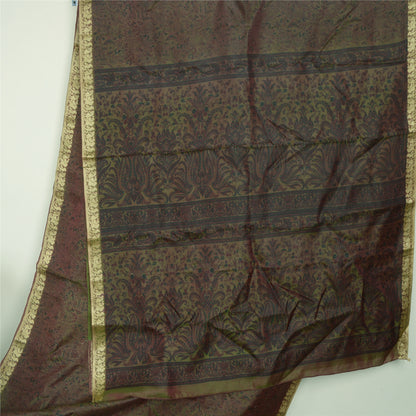 Sanskriti Vintage Sarees Green Pure Silk Printed Woven Border Sari Craft Fabric