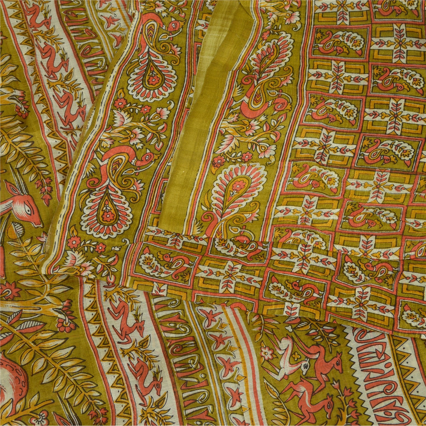 Sanskriti Vintage Sarees Pure Silk Quilting Felting Craft Fabric Printed Sari