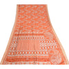 Sanskriti Vintage Sarees Orange Animal Printed 100% Pure Silk Sari Craft Fabric