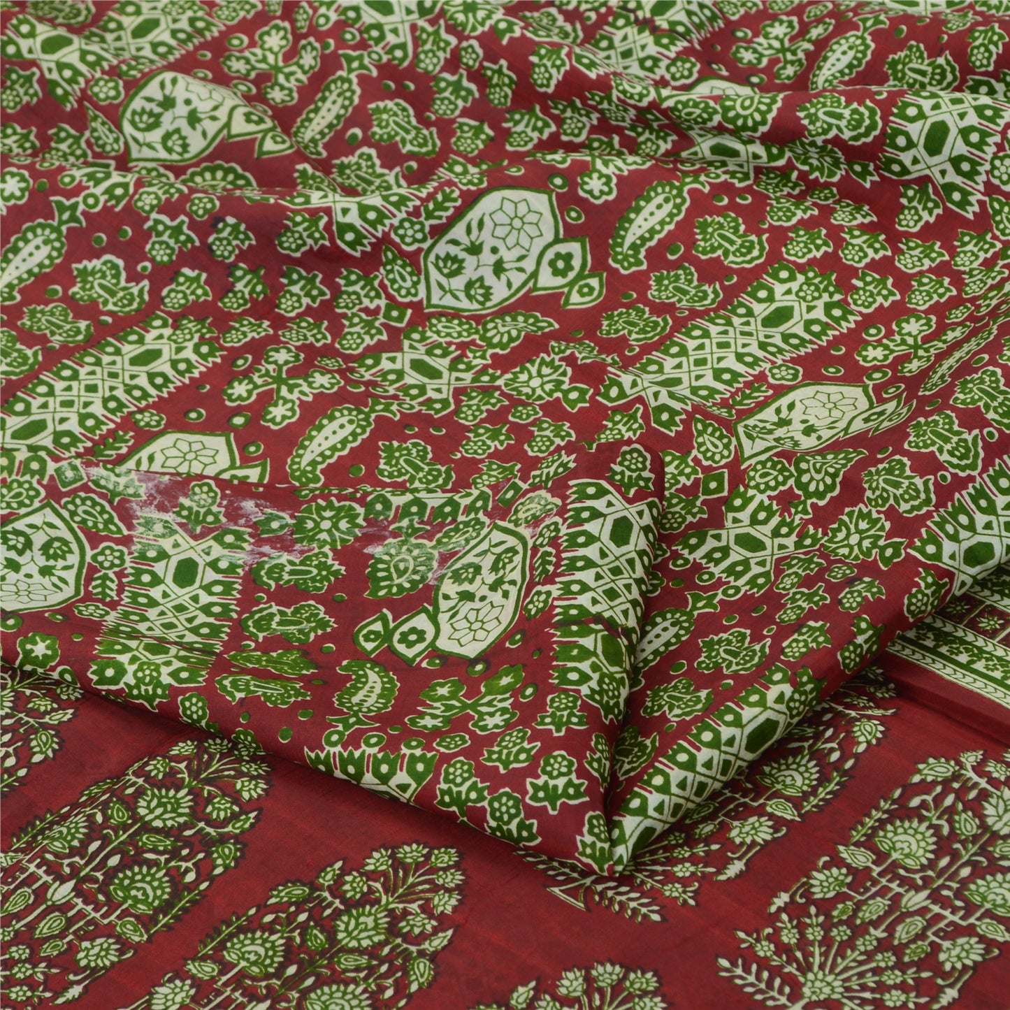 Sanskriti Vintage Sarees  5yd Quilting Felting Craft Fabric Pure Silk Print Sari