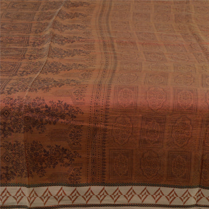 Sanskriti Vintage Brown Sarees 100% Pure Silk Printed Sari Craft 5 Yard Fabric