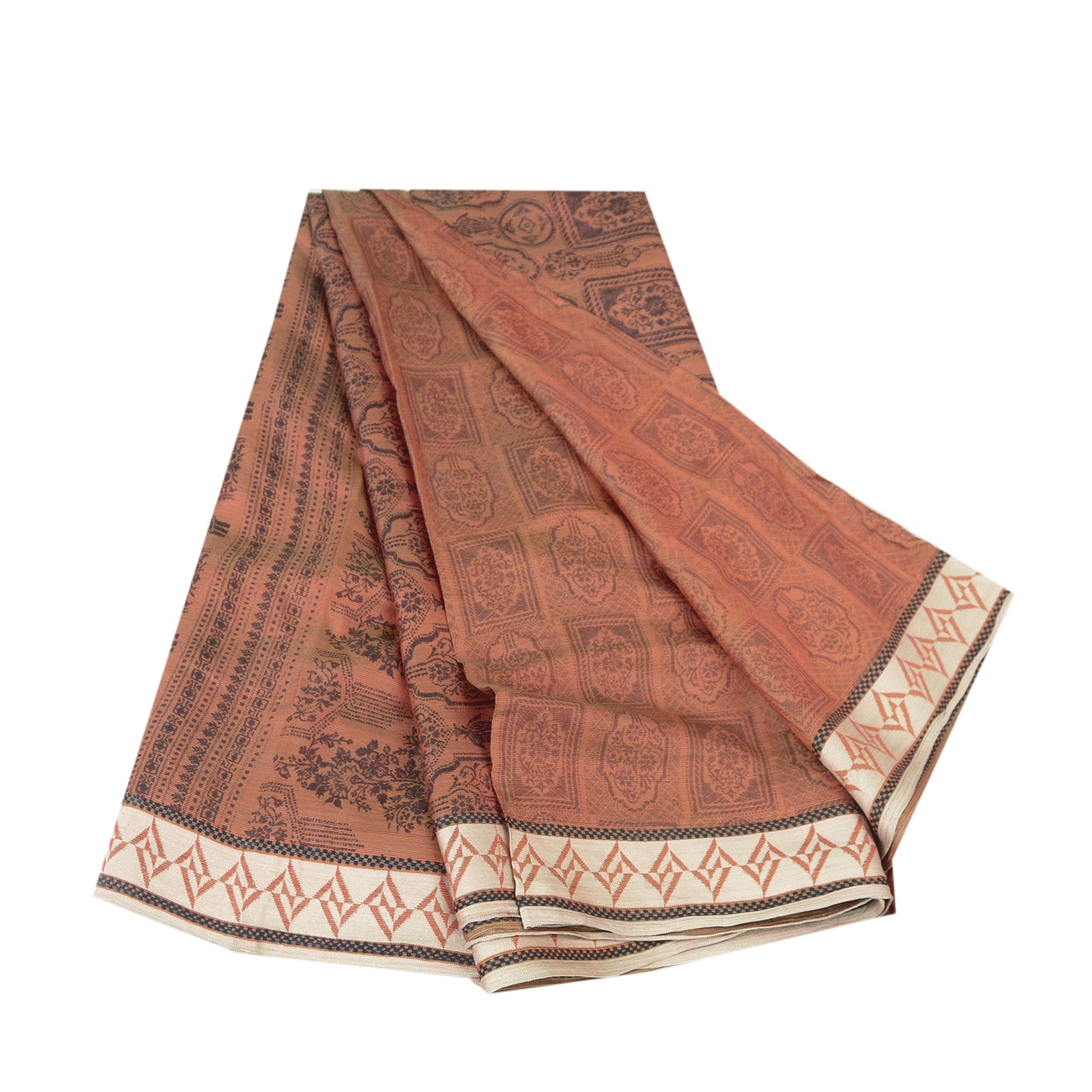 Sanskriti Vintage Brown Sarees 100% Pure Silk Printed Sari Craft 5 Yard Fabric