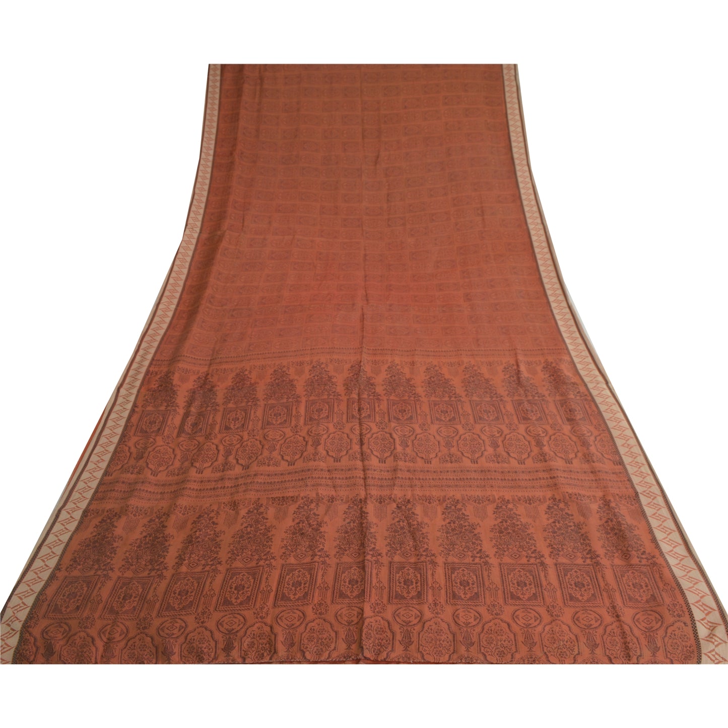 Sanskriti Vintage Brown Sarees 100% Pure Silk Printed Sari Craft 5 Yard Fabric