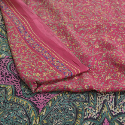 Sanskriti Vintage Pink/Green Sarees 100% Pure Silk Printed Sari 5yd Craft Fabric