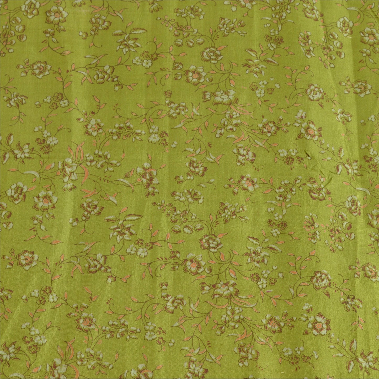 Sanskriti Vintage Sarees Green Printed Woven Border Pure Silk Sari Craft Fabric