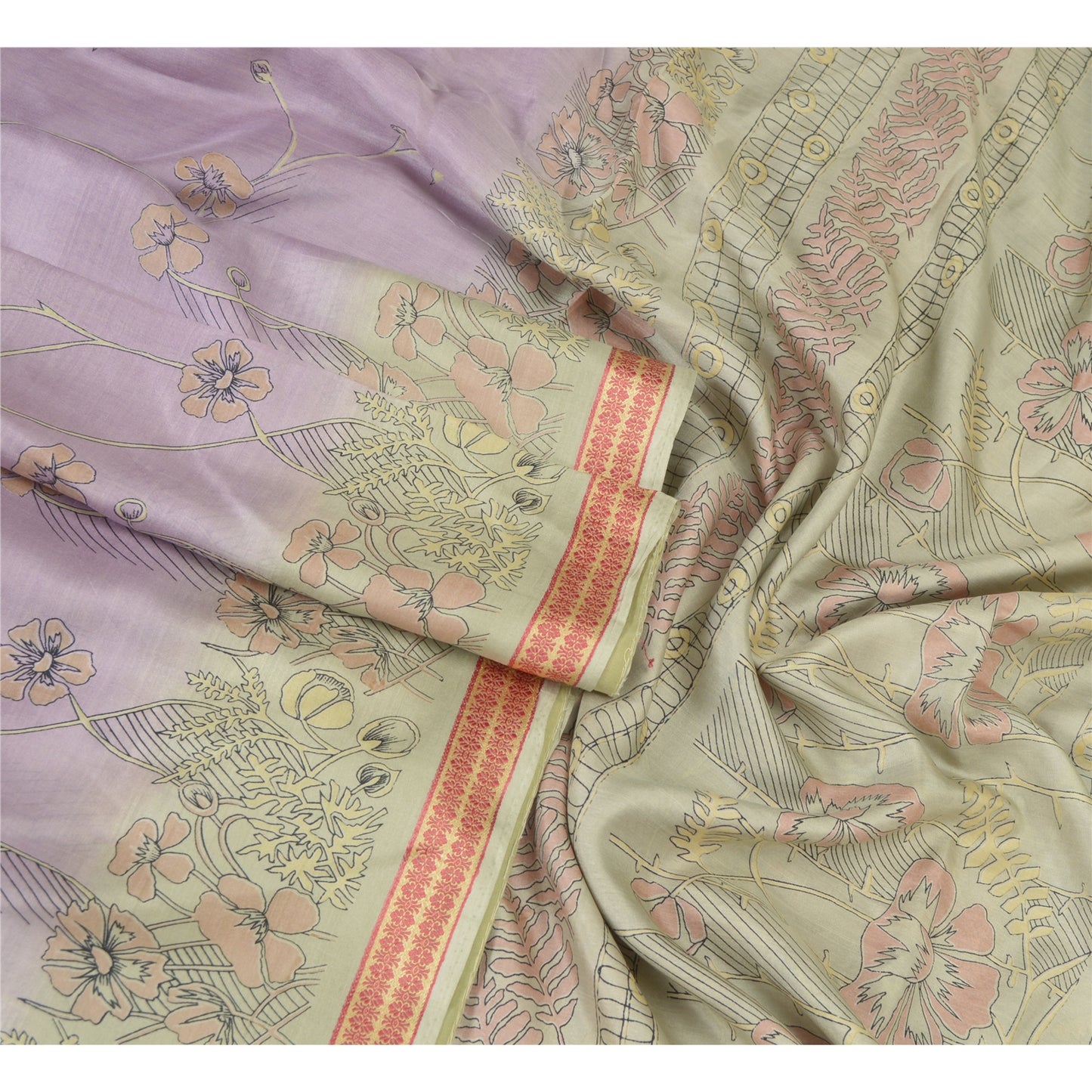 Sanskriti Vintage Sarees Pure Silk Quilting Felting Craft Fabric Printed Sari