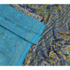 Sanskriti Vintage Sarees Blue 5yd Quilting Felting Craft Fabric Pure Cotton Sari