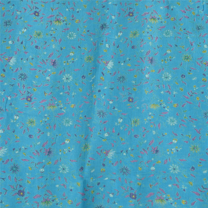 Sanskriti Vintage Sarees Blue 5yd Quilting Felting Craft Fabric Pure Cotton Sari