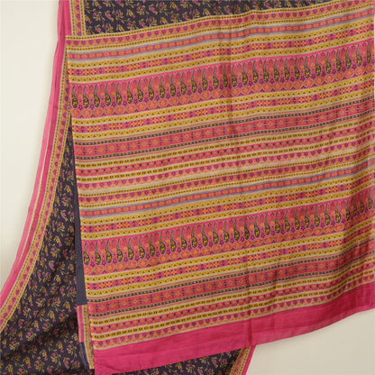 Sanskriti Vintage Sarees Indian Blue/Pink Pure Silk Printed Sari Craft Fabric