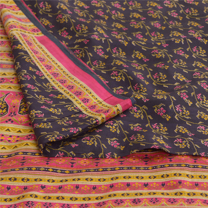 Sanskriti Vintage Sarees Indian Blue/Pink Pure Silk Printed Sari Craft Fabric