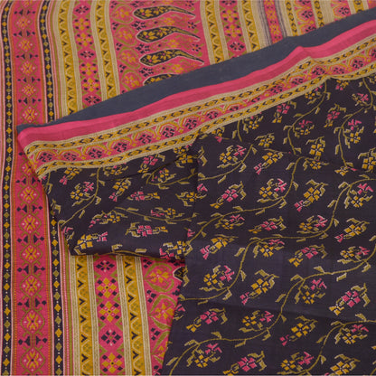 Sanskriti Vintage Sarees Indian Blue/Pink Pure Silk Printed Sari Craft Fabric