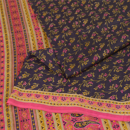 Sanskriti Vintage Sarees Indian Blue/Pink Pure Silk Printed Sari Craft Fabric