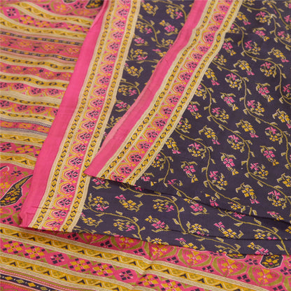 Sanskriti Vintage Sarees Indian Blue/Pink Pure Silk Printed Sari Craft Fabric