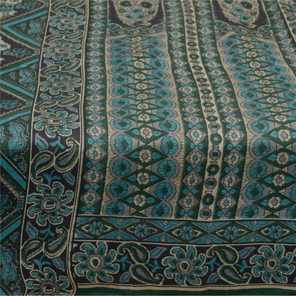 Sanskriti Vintage Sarees Green 100% Pure Silk Printed Sari Soft 5YD Craft Fabric