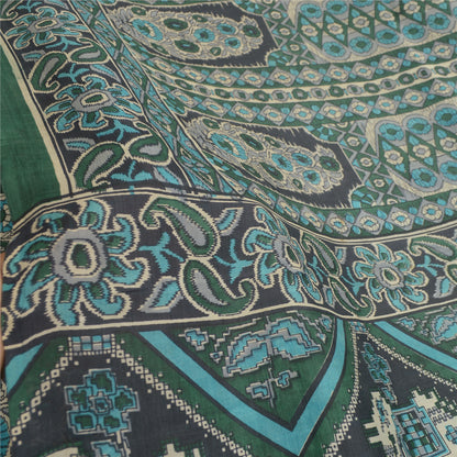 Sanskriti Vintage Sarees Green 100% Pure Silk Printed Sari Soft 5YD Craft Fabric