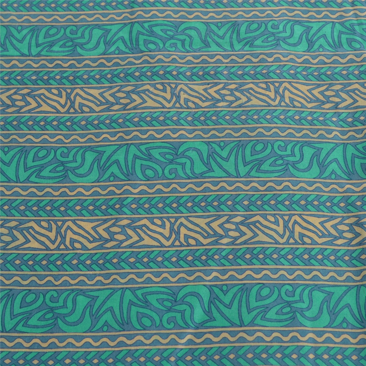 Sanskriti Vintage Sarees Sea-Green 100% Pure Silk Printed Sari 5yd Craft Fabric