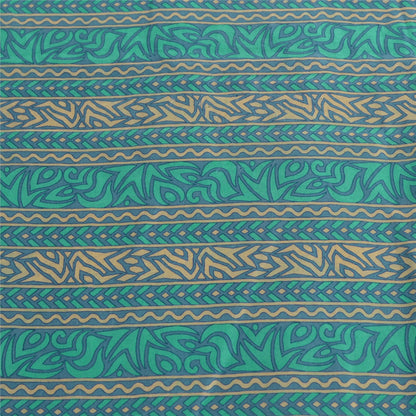 Sanskriti Vintage Sarees Sea-Green 100% Pure Silk Printed Sari 5yd Craft Fabric