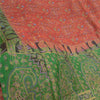 Sanskriti Vintage Sarees Red/Green Pure Silk Printed Sari Floral Craft Fabric