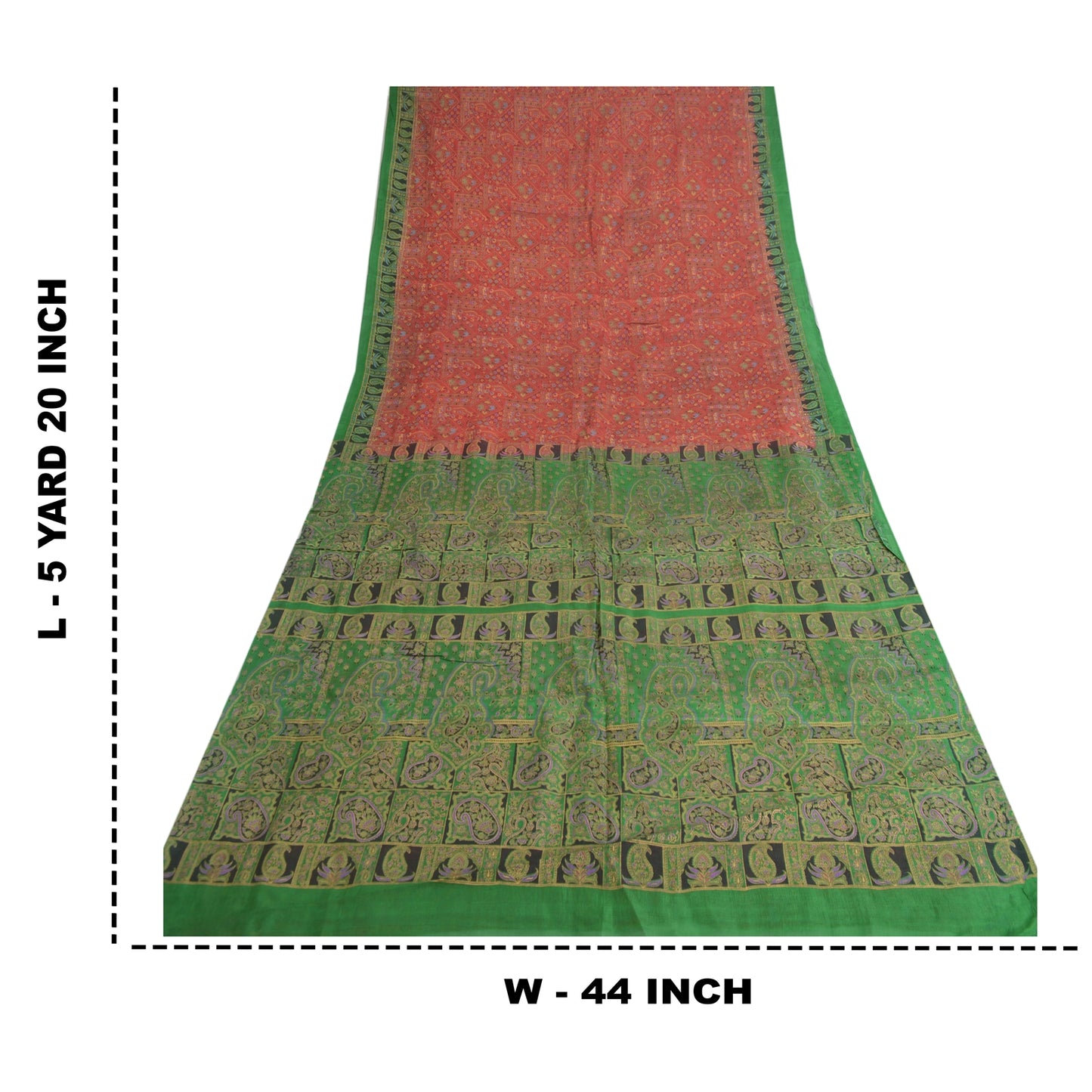 Sanskriti Vintage Sarees Red/Green Pure Silk Printed Sari Floral Craft Fabric