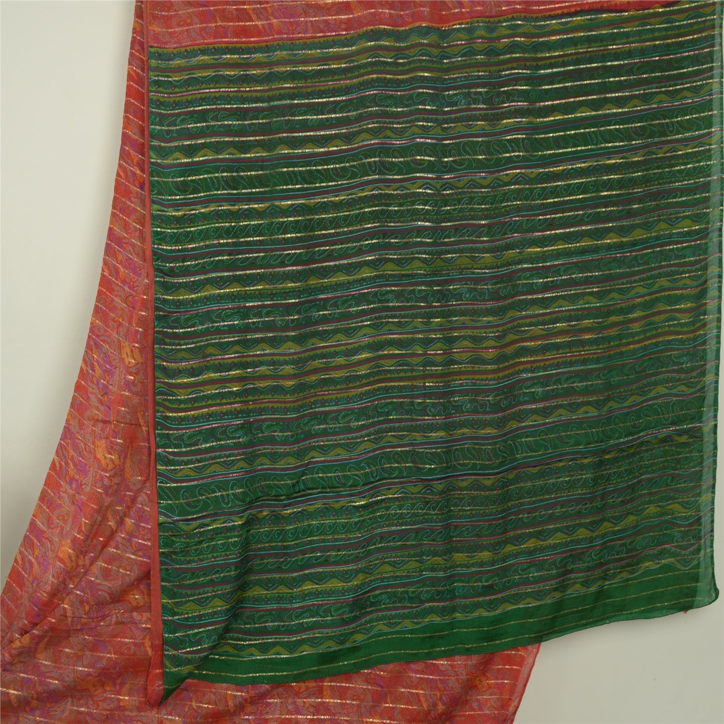 Sanskriti Vintage Sarees Indian Red 100% Pure Silk Printed Sari 5yd Craft Fabric