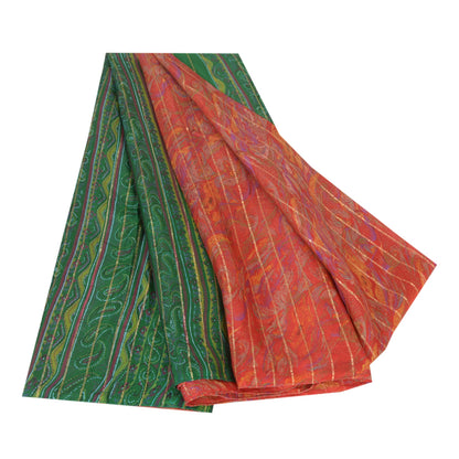 Sanskriti Vintage Sarees Indian Red 100% Pure Silk Printed Sari 5yd Craft Fabric