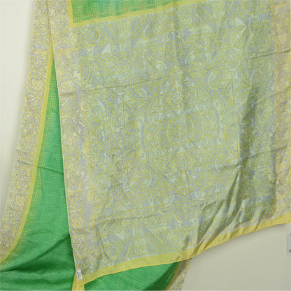 Sanskriti Vintage Sarees Green/Ivory 100% Pure Silk Printed Sari Craft Fabric