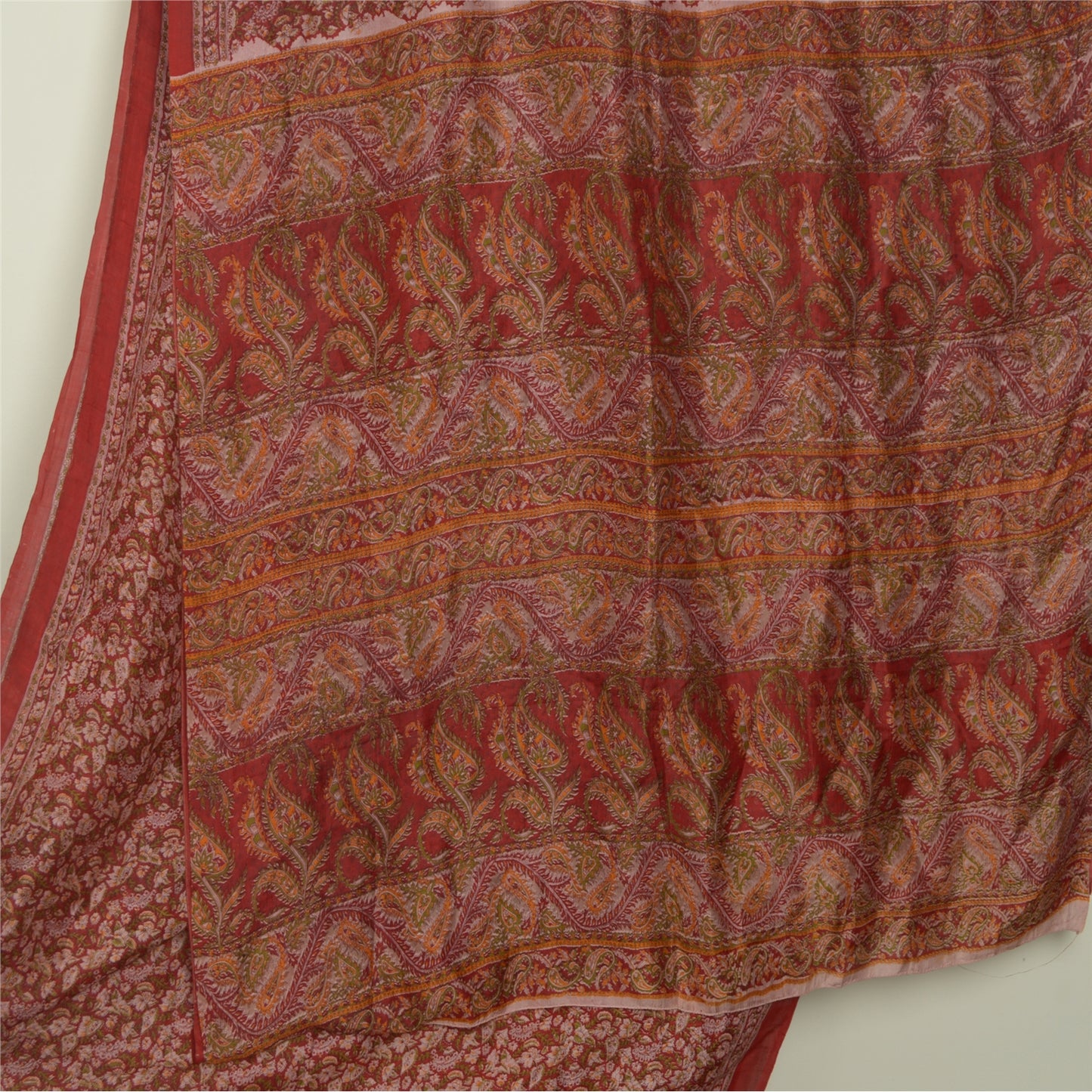 Sanskriti Vintage Sarees Indian Red 100% Pure Silk Printed Sari 5yd Craft Fabric