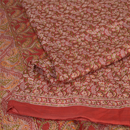 Sanskriti Vintage Sarees Indian Red 100% Pure Silk Printed Sari 5yd Craft Fabric