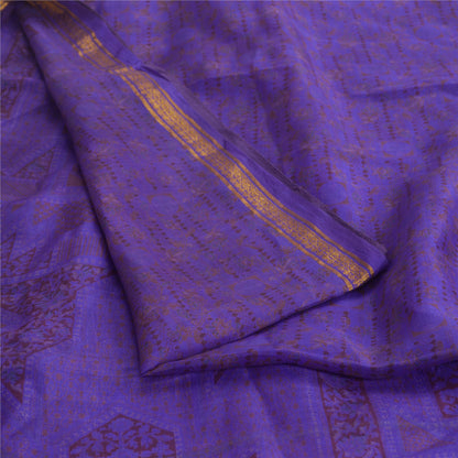 Sanskriti Vintage Sarees Purple Zari Border Pure Silk Printed Sari Craft Fabric