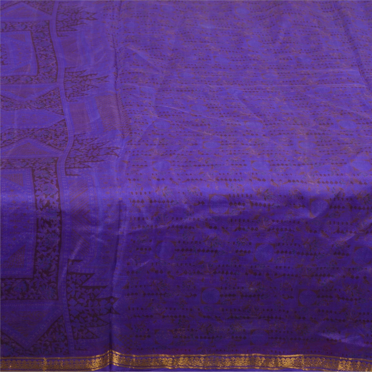 Sanskriti Vintage Sarees Purple Zari Border Pure Silk Printed Sari Craft Fabric