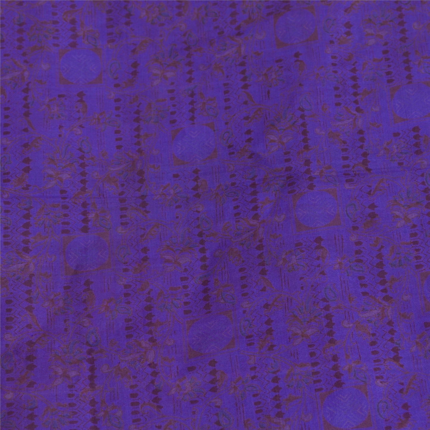 Sanskriti Vintage Sarees Purple Zari Border Pure Silk Printed Sari Craft Fabric