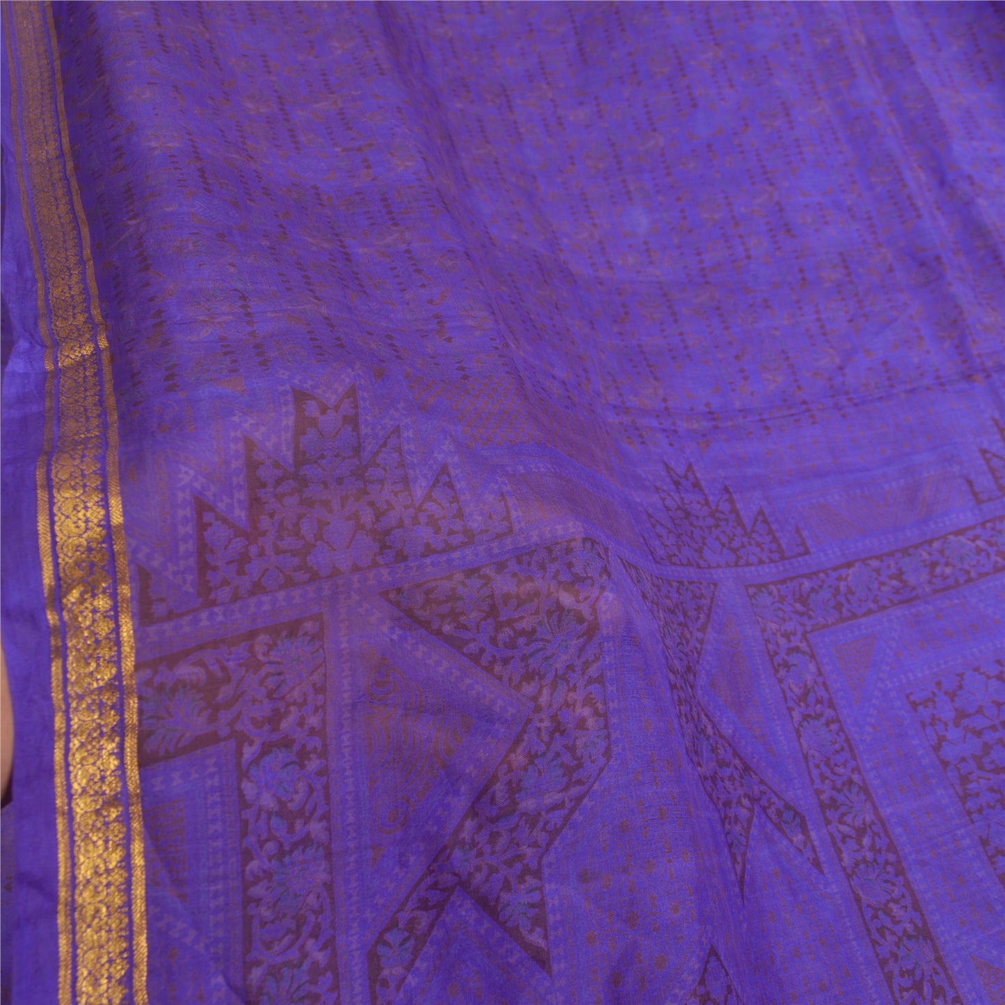 Sanskriti Vintage Sarees Purple Zari Border Pure Silk Printed Sari Craft Fabric