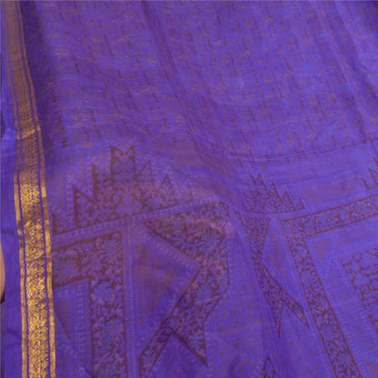 Sanskriti Vintage Sarees Purple Zari Border Pure Silk Printed Sari Craft Fabric